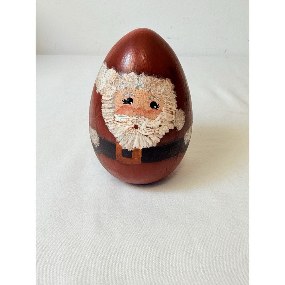 Wooden Hand Painted Holiday Santa Egg